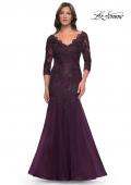 Picture of: Mermaid Tulle and Lace Dress with Scallop Detailed Neckline in Dark Berry, Style: 30823, Main Picture