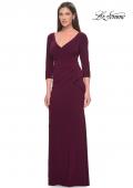 Picture of: Three Quarter Sleeve Jersey Evening Dress with Ruffle Detail in Dark Berry, Style: 30967, Main Picture