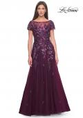 Picture of: A-line Gown with Unique Sequin Floral Applique in Dark Berry, Style: 31712, Main Picture