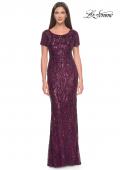 Picture of: Short Sleeve Print Sequin Evening Dress in Dark Berry, Style: 31852, Main Picture