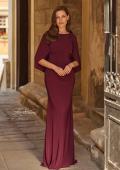 Picture of: Draped Cape Sleeve Jersey Gown with Ruched Bodice in Dark Berry, Style: 33148, Main Picture
