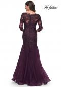 Picture of: Mermaid Tulle and Lace Dress with Scallop Detailed Neckline in Dark Berry, Style: 30823, Back Picture
