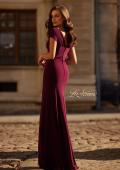 Picture of: Jersey Evening Dress with Cap Sleeves and Ruching in Dark Berry, Style: 30874, Back Picture