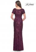 Picture of: Short Sleeve Print Sequin Evening Dress in Dark Berry, Style: 31852, Back Picture