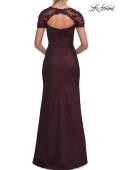 Picture of: Embroidered Lace Sleeve Gown with Keyhole Back in Dark Berry, Style: 33579, Back Picture