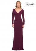 Picture of: Long Sleeve Jersey Evening Dress with Ruching in Dark Berry, Detail Picture 1