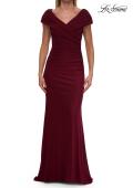 Picture of: Off the Shoulder Ruched Net Jersey Evening Dress in Dark Berry, Style: 29558, Detail Picture 3