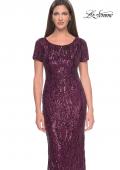 Picture of: Short Sleeve Print Sequin Evening Dress in Dark Berry, Style: 31852, Detail Picture 3