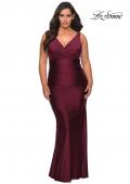 Picture of: Simple Jersey Plus Size Gown with Faux Wrap Bodice in Burgundy, Style: 29028, Main Picture