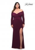 Picture of: Long Sleeve Off the Shoulder Plus Size Gown in Dark Berry, Style: 29530, Main Picture