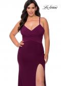 Picture of: Jersey Plus Size Dress with Slit and Lace Up Back in Burgundy, Style: 29055, Detail Picture 8