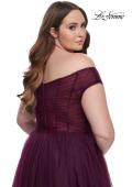 Picture of: A-Line Tulle Off the Shoulder Plus Size Dress with Slit in Dark Berry, Style: 32204, Detail Picture 8