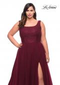 Picture of: A-line Tulle and Lace Plus Size Gown with Slit in Dark Berry, Style: 29070, Detail Picture 10