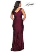 Picture of: Simple Jersey Plus Size Gown with Faux Wrap Bodice in Burgundy, Style: 29028, Back Picture