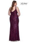 Picture of: Sequin Plus Size Dress with Ruching and Slit in Dark Berry, Style: 31138, Back Picture