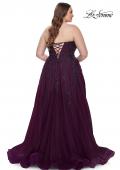Picture of: Strapless Lace and Tulle A-Line Plus Gown with Tie Back in Dark Berry, Style: 31570, Back Picture