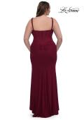 Picture of: Flattering Curve Dress with Corset Top and Ruched Skirt in Dark Berry, Style: 33015, Back Picture