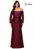 Picture of: Off The Shoulder Jersey Plus Size Long Sleeve Prom Gown in Burgundy, Style: 28881, Detail Picture 1