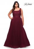 Picture of: A-line Tulle and Lace Plus Size Gown with Slit in Dark Berry, Style: 29070, Detail Picture 1