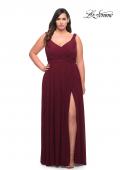 Picture of: Net Jersey Plus Size Long Dress with Slit and V Neck in Dark Berry, Style: 29075, Detail Picture 1