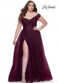 Picture of: A-Line Tulle Off the Shoulder Plus Size Dress with Slit in Dark Berry, Style: 32204, Detail Picture 1