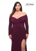 Picture of: Long Sleeve Off the Shoulder Plus Size Gown in Dark Berry, Style: 29530, Detail Picture 3