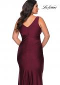 Picture of: Simple Jersey Plus Size Gown with Faux Wrap Bodice in Burgundy, Style: 29028, Detail Picture 4