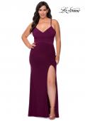 Picture of: Jersey Plus Size Dress with Slit and Lace Up Back in Burgundy, Style: 29055, Detail Picture 4