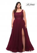 Picture of: A-line Tulle and Lace Plus Size Gown with Slit in Dark Berry, Style: 29070, Detail Picture 4