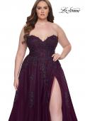 Picture of: Strapless Lace and Tulle A-Line Plus Gown with Tie Back in Dark Berry, Style: 31570, Detail Picture 4