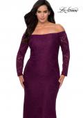 Picture of: Long Sleeve Off The Shoulder Lace Plus Size Dress in Burgundy, Style: 28859, Detail Picture 5