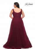 Picture of: A-line Tulle and Lace Plus Size Gown with Slit in Dark Berry, Style: 29070, Detail Picture 5