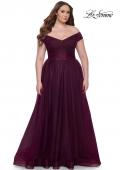 Picture of: A-Line Tulle Off the Shoulder Plus Size Dress with Slit in Dark Berry, Style: 32204, Detail Picture 5