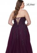 Picture of: Strapless Lace and Tulle A-Line Plus Gown with Tie Back in Dark Berry, Style: 31570, Detail Picture 6