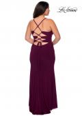 Picture of: Jersey Plus Size Dress with Slit and Lace Up Back in Burgundy, Style: 29055, Detail Picture 7