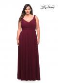 Picture of: Net Jersey Plus Size Long Dress with Slit and V Neck in Dark Berry, Style: 29075, Detail Picture 7