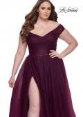 Picture of: A-Line Tulle Off the Shoulder Plus Size Dress with Slit in Dark Berry, Style: 32204, Detail Picture 7