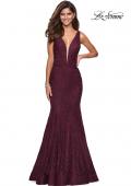 Picture of: Stretch Lace Prom Dress with Plunging Neckline in Burgundy, Style: 27464, Main Picture