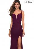 Picture of: Form Fitting Long Jersey Dress with Ruching in Burgundy, Style: 27564, Main Picture