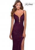 Picture of: Lace Prom Dress with Deep V-Neck and Rhinestones in Burgundy, Style: 28556, Main Picture