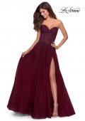 Picture of: Strapless Beaded Prom Gown with Slit and Pockets in Burgundy, Style 28603, Main Picture