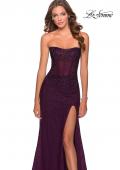 Picture of: Rhinestone Strapless Tulle Dress with Sheer Bodice in Burgundy, Style: 28621, Main Picture