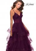 Picture of: Tiered Tulle Ball Gown with Sheer Bodice in Burgundy, Style: 28641, Main Picture