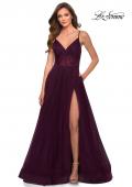 Picture of: A Line Tulle Prom Dress with Sheer Bodice in Dark Berry, Style 29076, Main Picture
