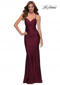 Picture of: Criss Cross Ruched Bodice Jersey Long Dress in Dark Berry, Style 29606, Main Picture