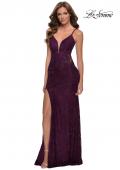 Picture of: Chic Long Stretch Lace Gown with Sheer Rhinestone Back in Dark Berry, Style 29679, Main Picture