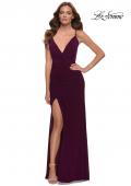 Picture of: V Neck Simple Jersey Dress with Lace Up Back in Dark Berry, Style 29697, Main Picture