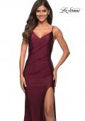 Picture of: Diagonal Ruched Jersey Gown with V Neckline in Dark Berry, Main Picture