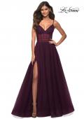 Picture of: Tulle A-line Prom Dress with Corset Sheer Bodice in Dark Berry, Main Picture