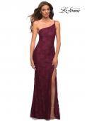 Picture of: One Shoulder Long Lace Prom Dress with Open Back in Dark Berry, Main Picture